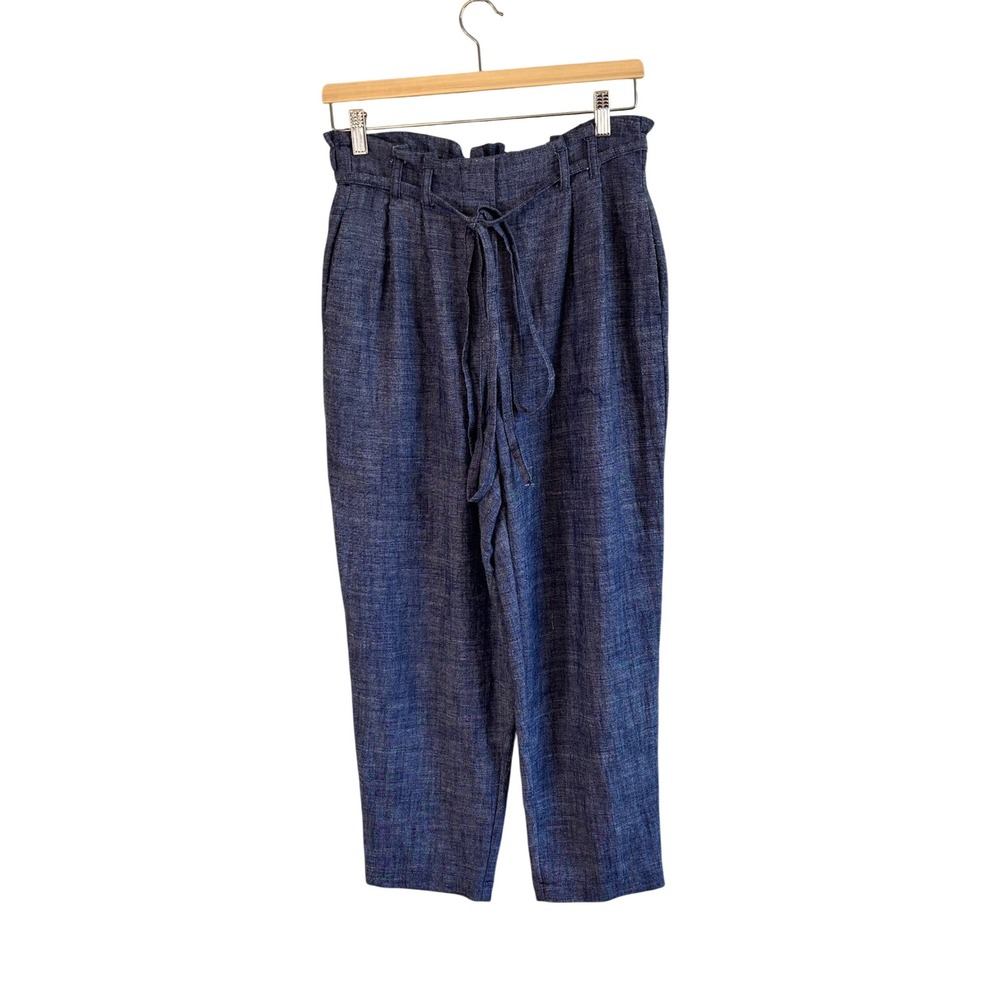 KAOS Italy Linen Blend Paperbag Waist Tapered Pants Blue IT42